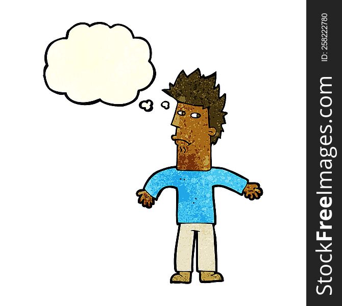 Cartoon Confused Man With Thought Bubble