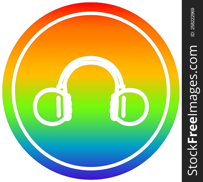 music headphones circular icon with rainbow gradient finish. music headphones circular icon with rainbow gradient finish