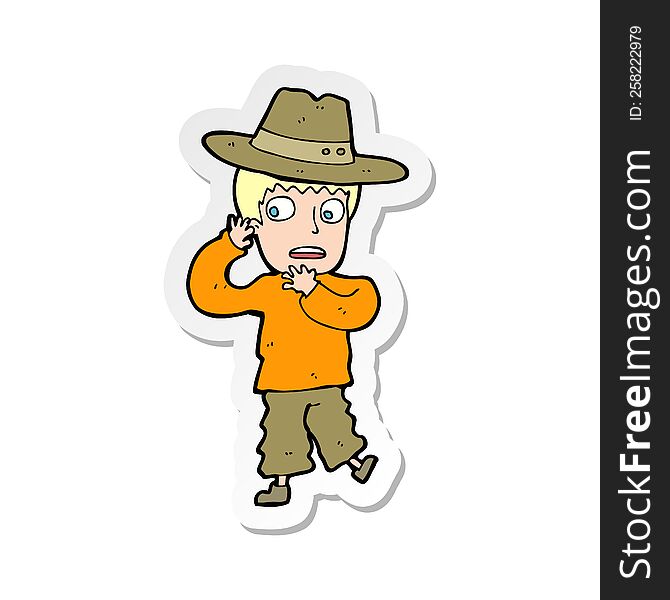 sticker of a cartoon scared boy in hat