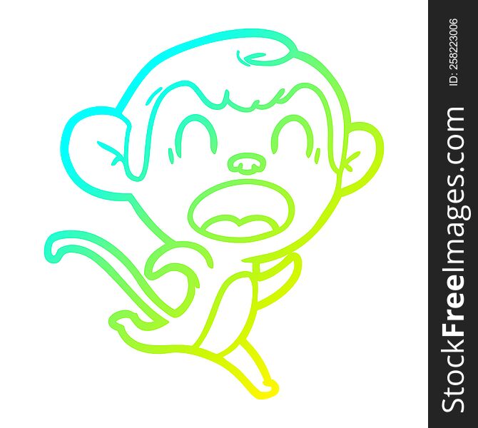 Cold Gradient Line Drawing Shouting Cartoon Monkey Running