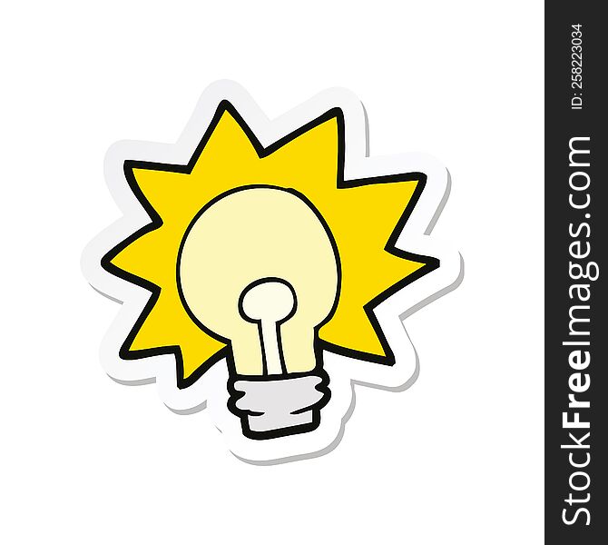 sticker of a cartoon shining light bulb