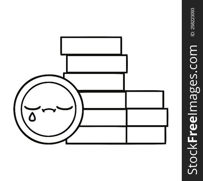 line drawing cartoon of a coins. line drawing cartoon of a coins