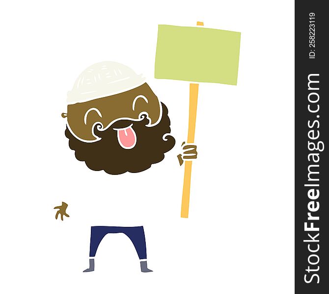 Bearded Protester Flat Color Style Cartoon