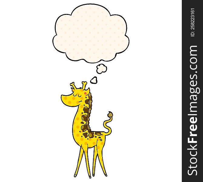 Cartoon Giraffe And Thought Bubble In Comic Book Style