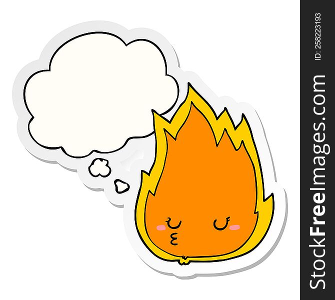 cute cartoon fire with thought bubble as a printed sticker