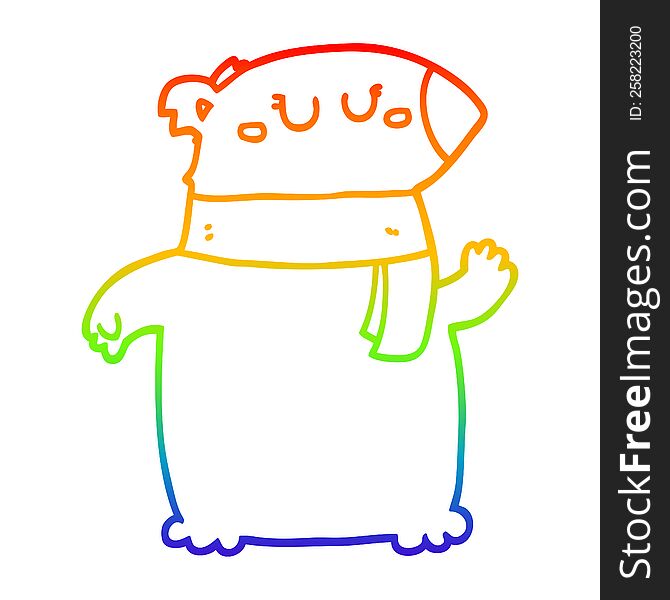 Rainbow Gradient Line Drawing Cartoon Bear With Scarf