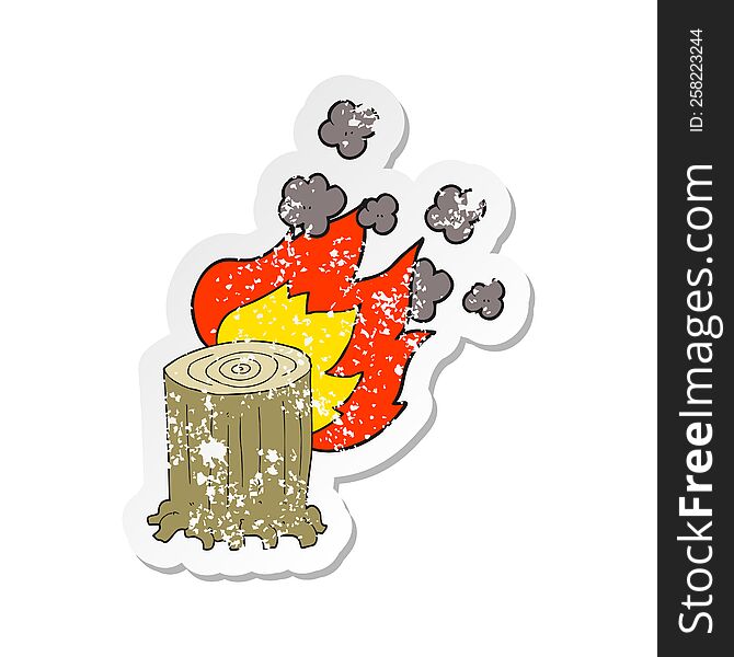 retro distressed sticker of a cartoon tree stump on fire