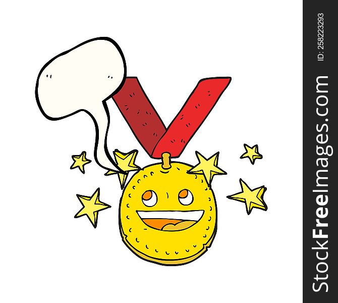 freehand drawn speech bubble cartoon happy sports medal