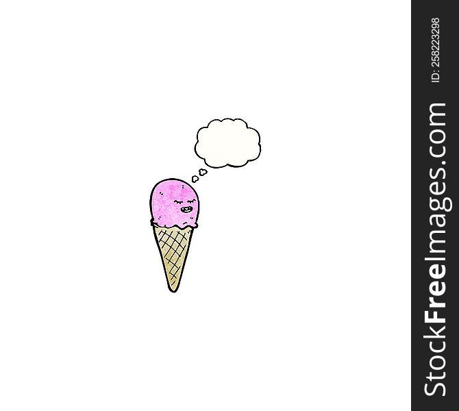 cartoon ice cream cone with thought bubble