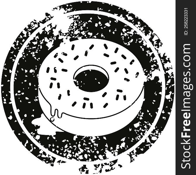 illustration of a tasty iced donut circular distressed symbol. illustration of a tasty iced donut circular distressed symbol
