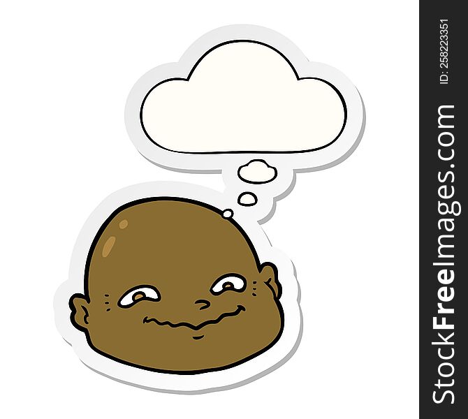 Cartoon Bald Man And Thought Bubble As A Printed Sticker