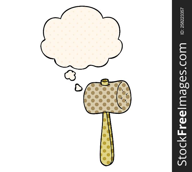 Cartoon Mallet And Thought Bubble In Comic Book Style