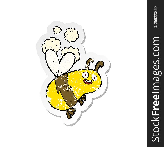 retro distressed sticker of a funny cartoon bee