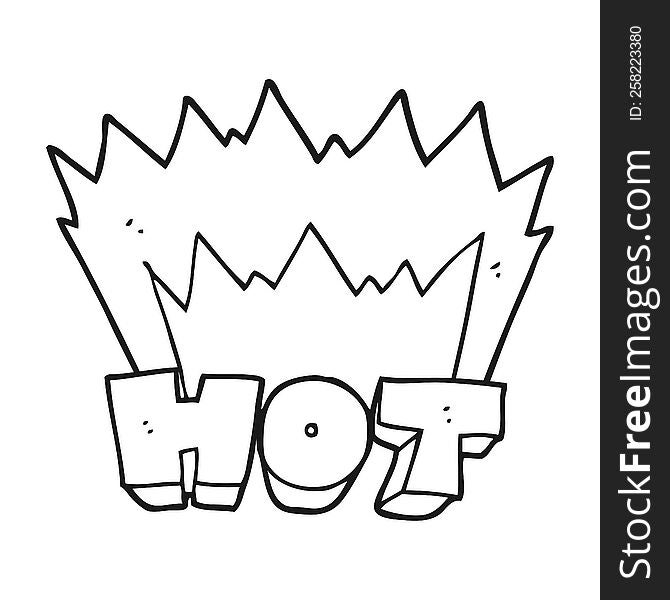 freehand drawn black and white cartoon word hot