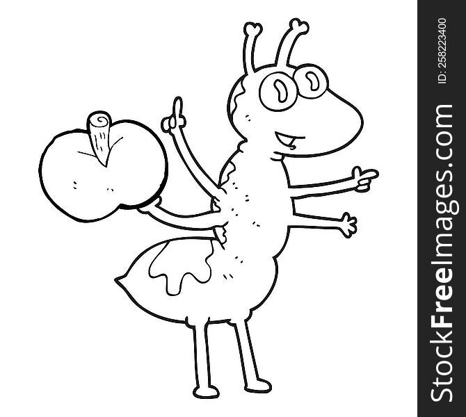 Black And White Cartoon Ant With Apple