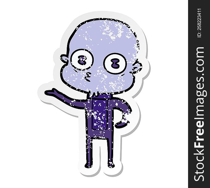 distressed sticker of a cartoon weird bald spaceman