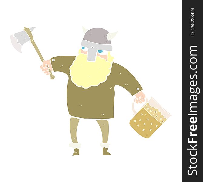Flat Color Illustration Of A Cartoon Drunk Viking