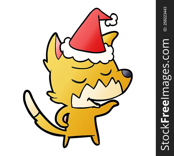 Friendly Gradient Cartoon Of A Fox Wearing Santa Hat