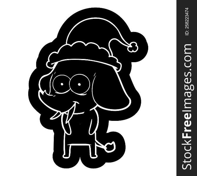 Happy Cartoon Icon Of A Elephant Wearing Santa Hat
