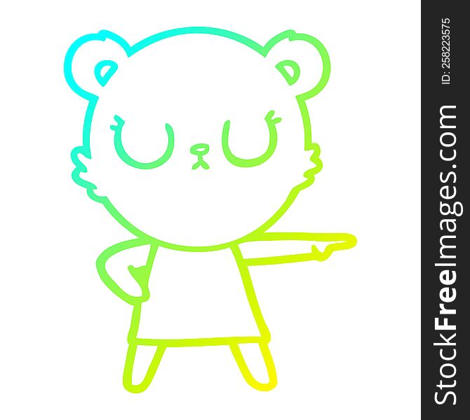 Cold Gradient Line Drawing Peaceful Cartoon Bear In Dress Pointing