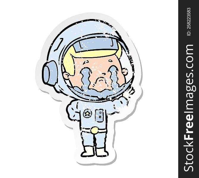Distressed Sticker Of A Cartoon Crying Astronaut