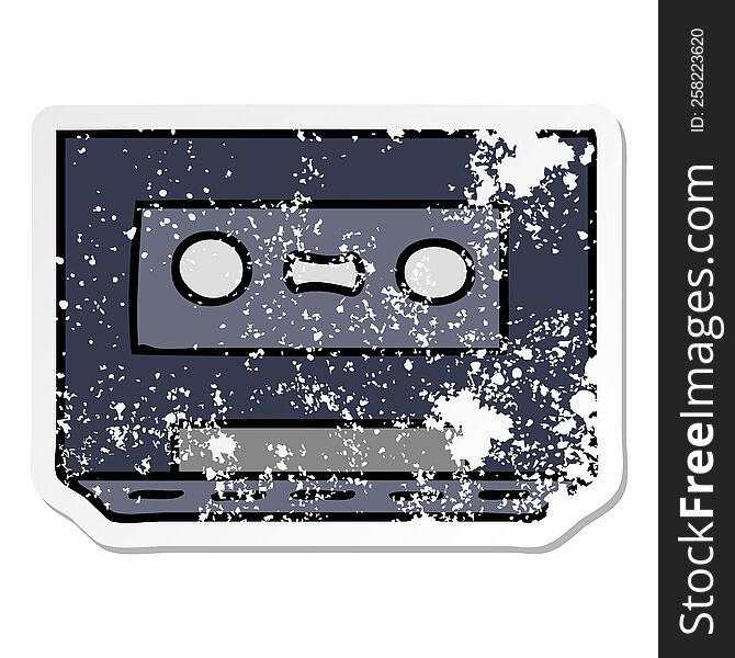 distressed sticker cartoon doodle of a distressed sticker cassette tape