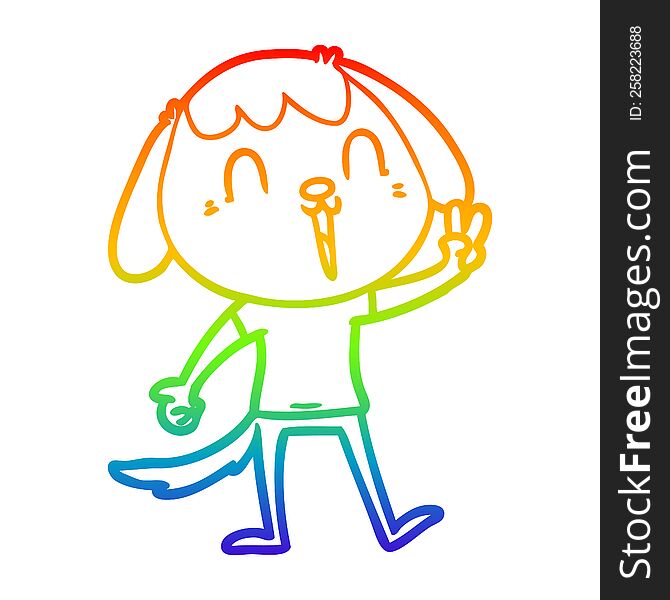 rainbow gradient line drawing happy cartoon dog giving peace sign