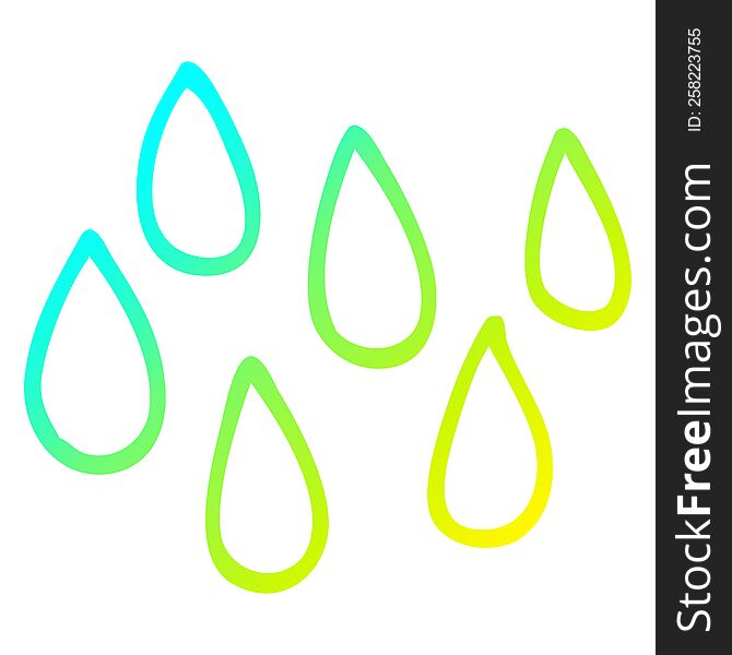 cold gradient line drawing of a cartoon rain drops