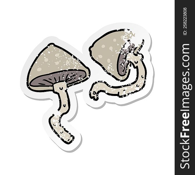 distressed sticker of a cartoon mushrooms