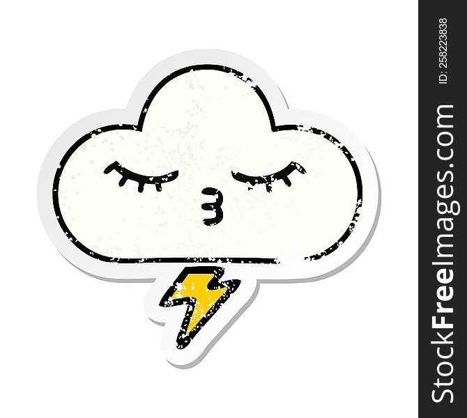 Distressed Sticker Of A Cute Cartoon Thunder Cloud