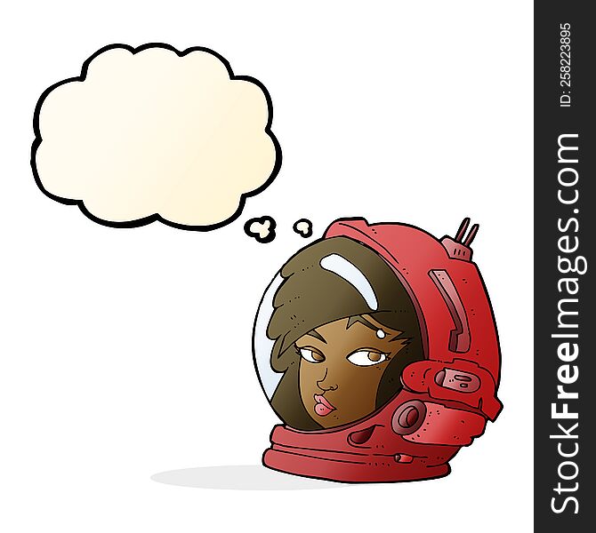 Cartoon Female Astronaut With Thought Bubble