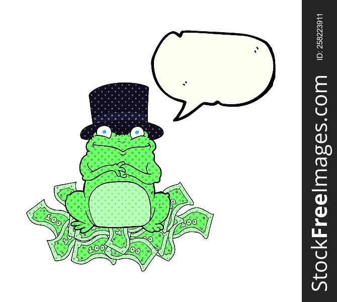 freehand drawn comic book speech bubble cartoon rich frog in top hat