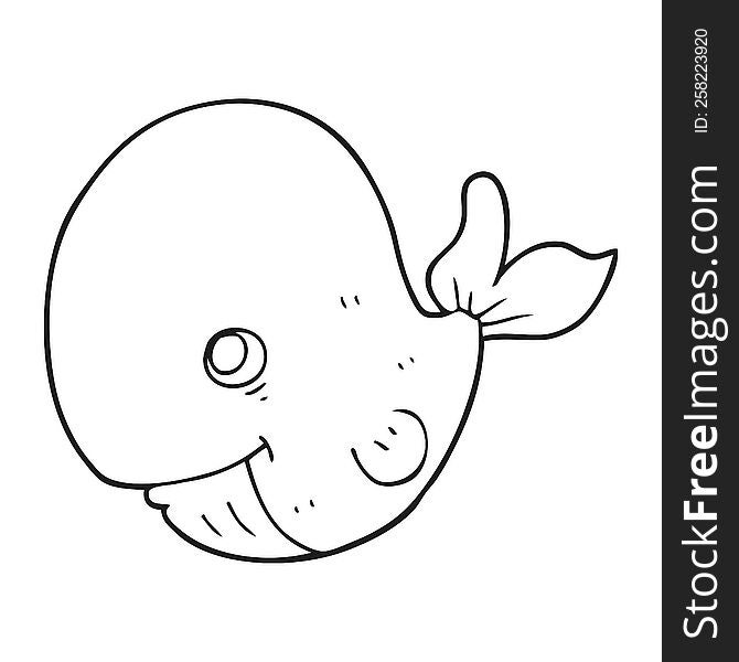 freehand drawn black and white cartoon happy whale