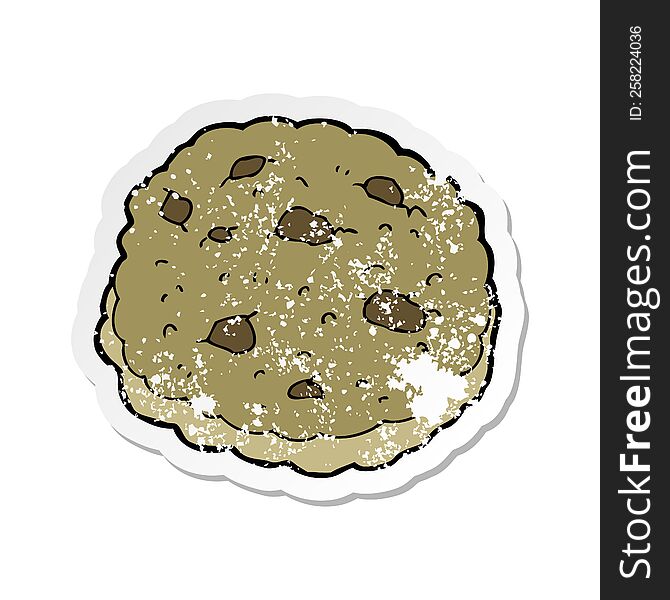 Retro Distressed Sticker Of A Chocolate Chip Cookie Cartoon