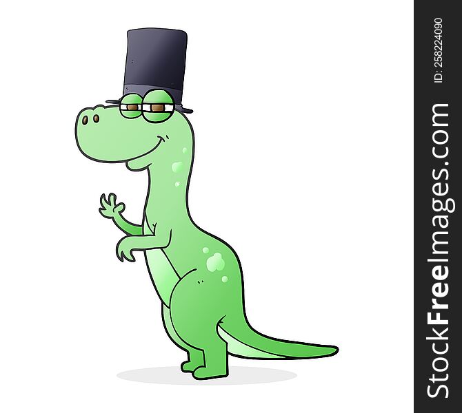 freehand drawn cartoon dinosaur wearing top hat