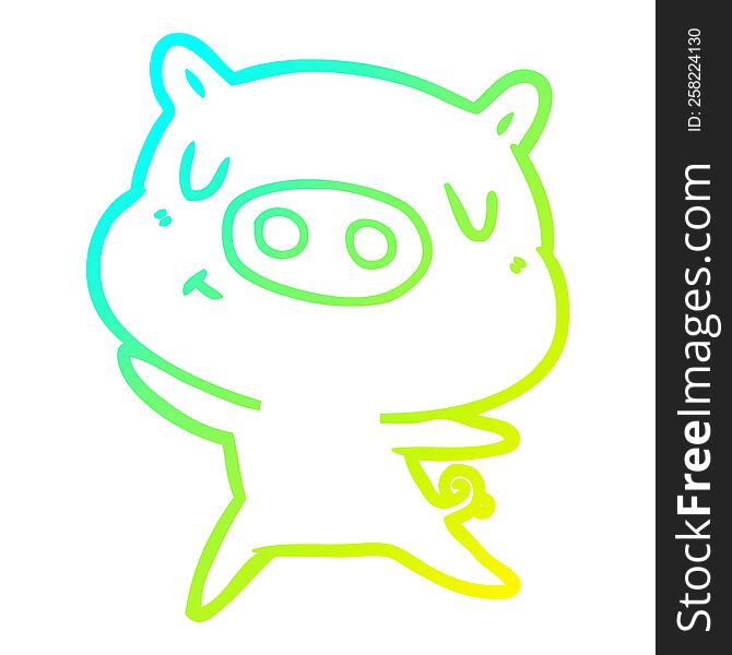 Cold Gradient Line Drawing Cartoon Content Pig