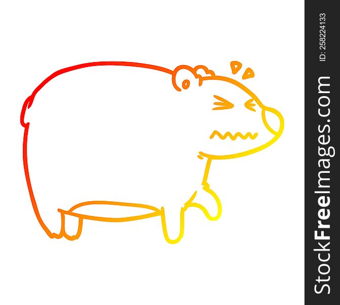 Warm Gradient Line Drawing Cartoon Bear With A Sore Head