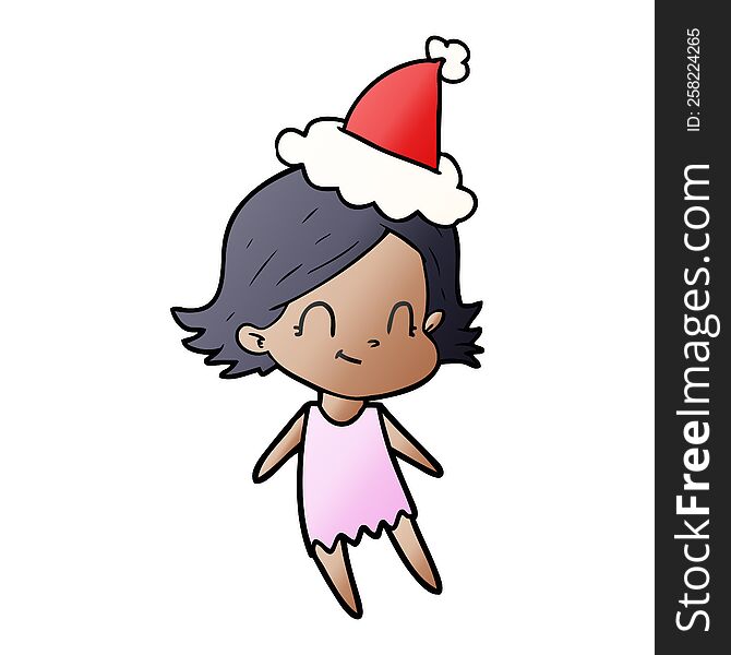 Gradient Cartoon Of A Friendly Girl Wearing Santa Hat