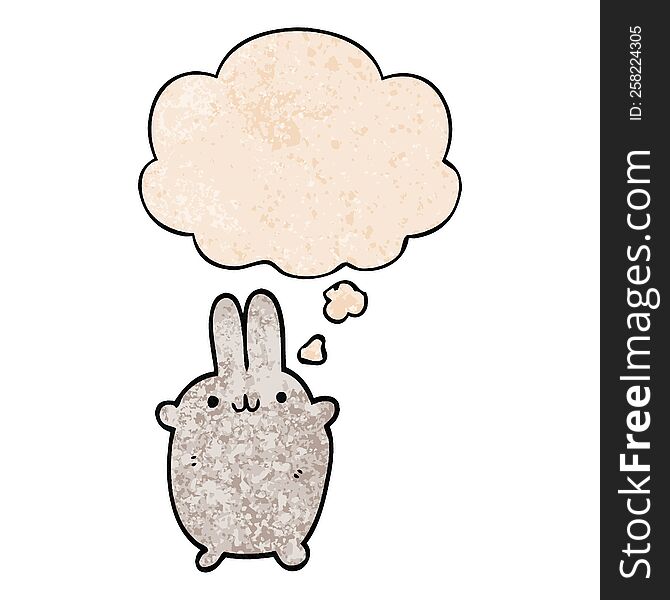 Cartoon Rabbit And Thought Bubble In Grunge Texture Pattern Style