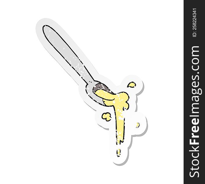 Retro Distressed Sticker Of A Cartoon Spoonful