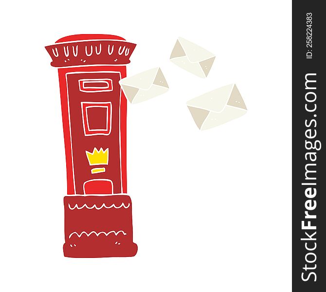 Flat Color Illustration Of A Cartoon British Post Box