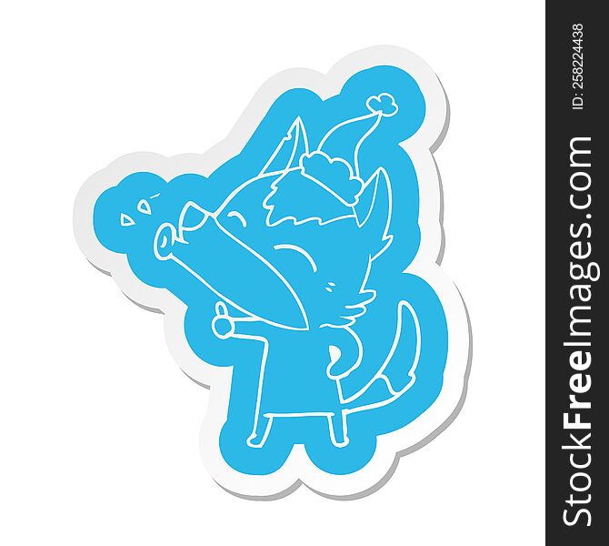 Howling Wolf Cartoon  Sticker Of A Wearing Santa Hat