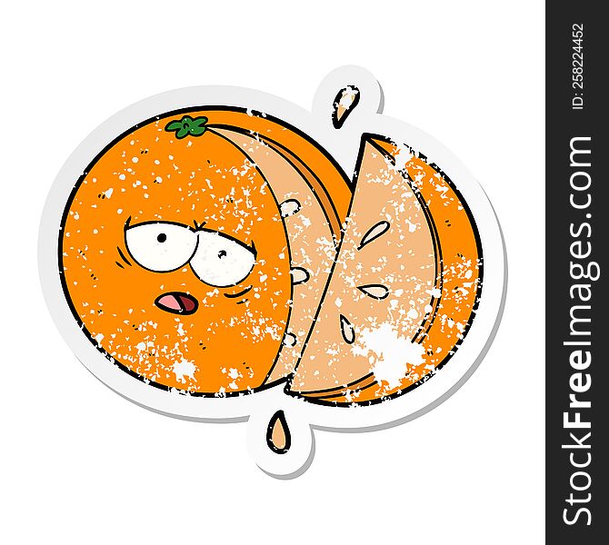 Distressed Sticker Of A Cartoon Orange