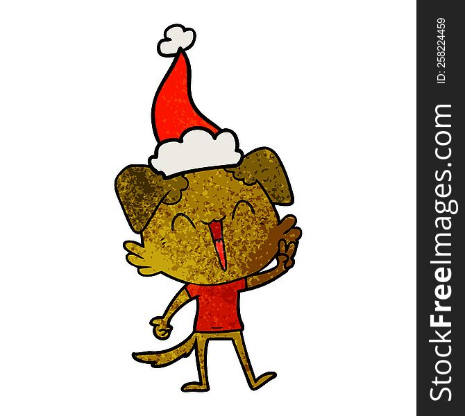 Happy Little Dog Textured Cartoon Of A Wearing Santa Hat