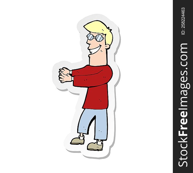 Sticker Of A Cartoon Grinning Man Wearing Glasses