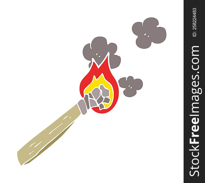 flat color illustration of a cartoon burning wood torch