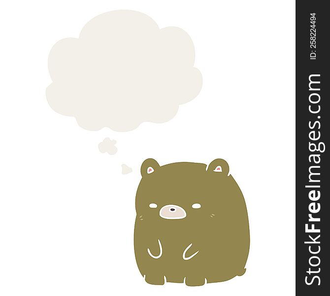 cartoon sad bear with thought bubble in retro style