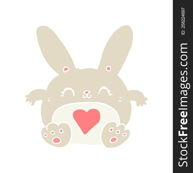 cute flat color style cartoon rabbit with love heart