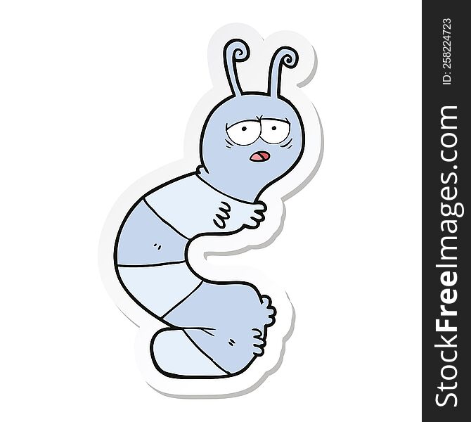 sticker of a cartoon tired caterpillar