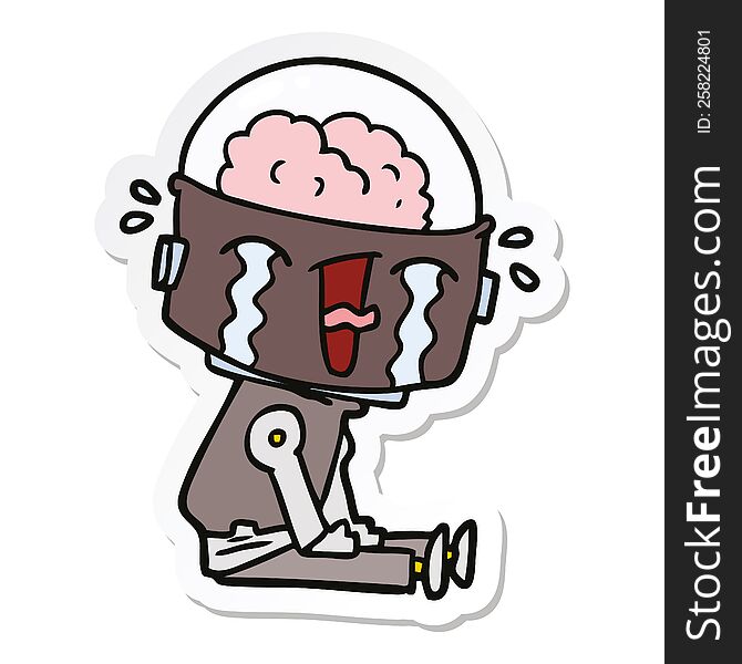 Sticker Of A Cartoon Crying Robot